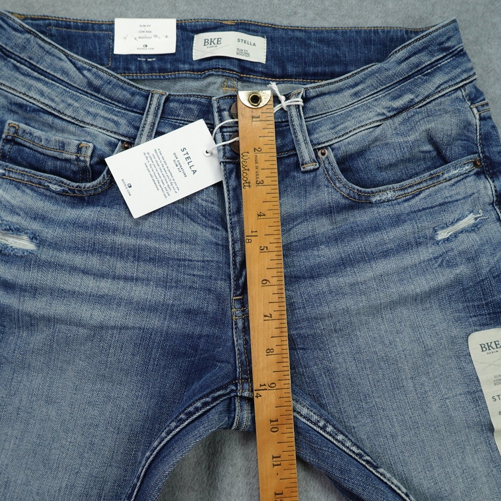 BKE Stella Jeans Womens 29x34 Blue Slim Low Rise Bootcut Distressed Western - Picture 8 of 14